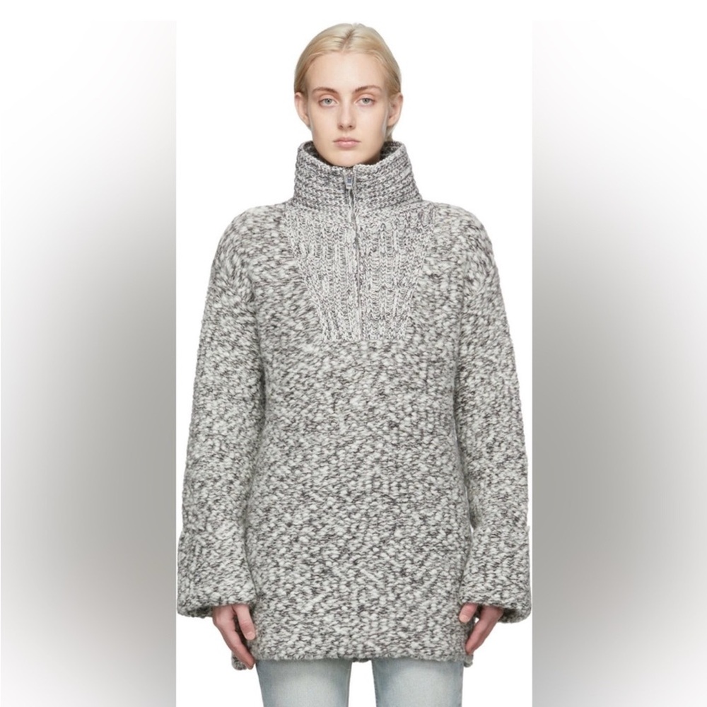 GANNI Chunky Mouline Alpaca Wool Mohair blend High-Neck Zippered Wool Sweater. M
